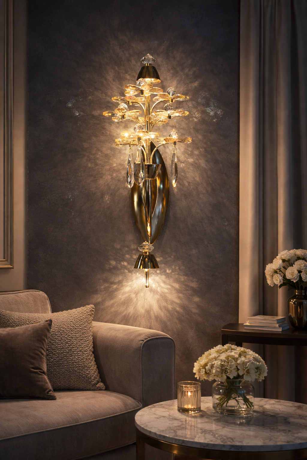 Elegant crystal sconce in warm ambiance